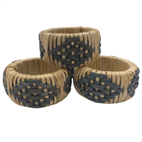 Bamboo napkin ring, natural/blue, set of 4, handmade
